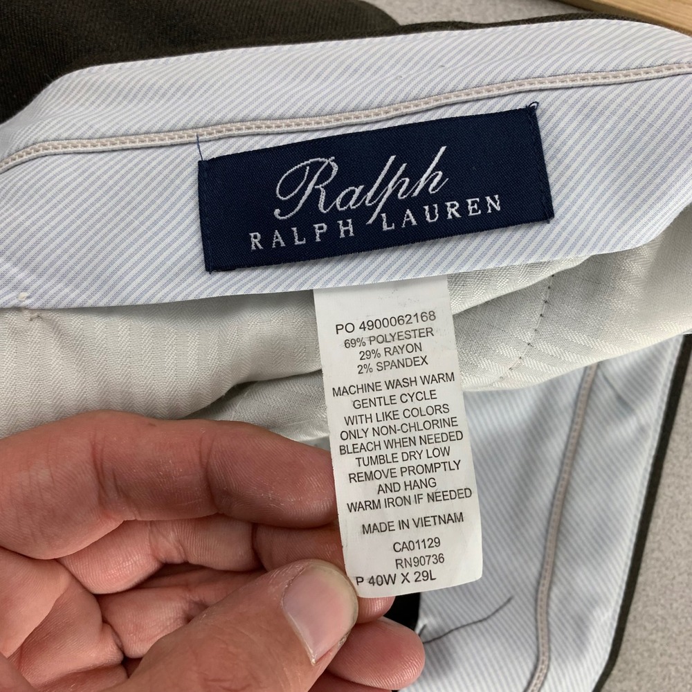 Ralph Lauren Dress Pants Mens 40x29 (fit 38x29) Brown Pleated Cuffed Trousers - Picture 3 of 12